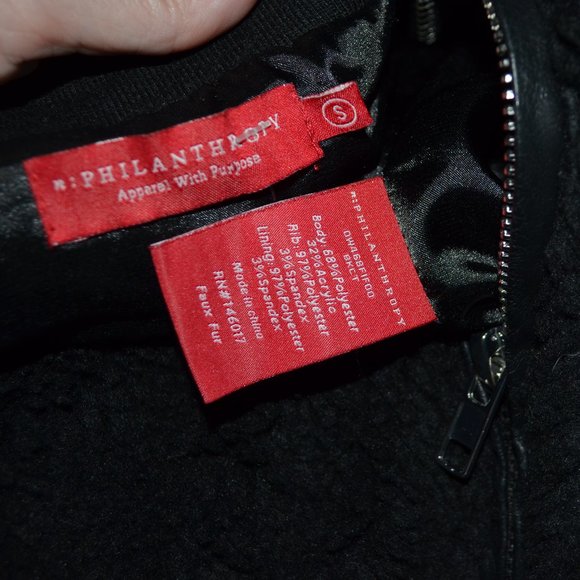 Sz S n:PHILANTHROPY Off Black Irie Faux Shearling Fur Bomber Jacket - Picture 6 of 6